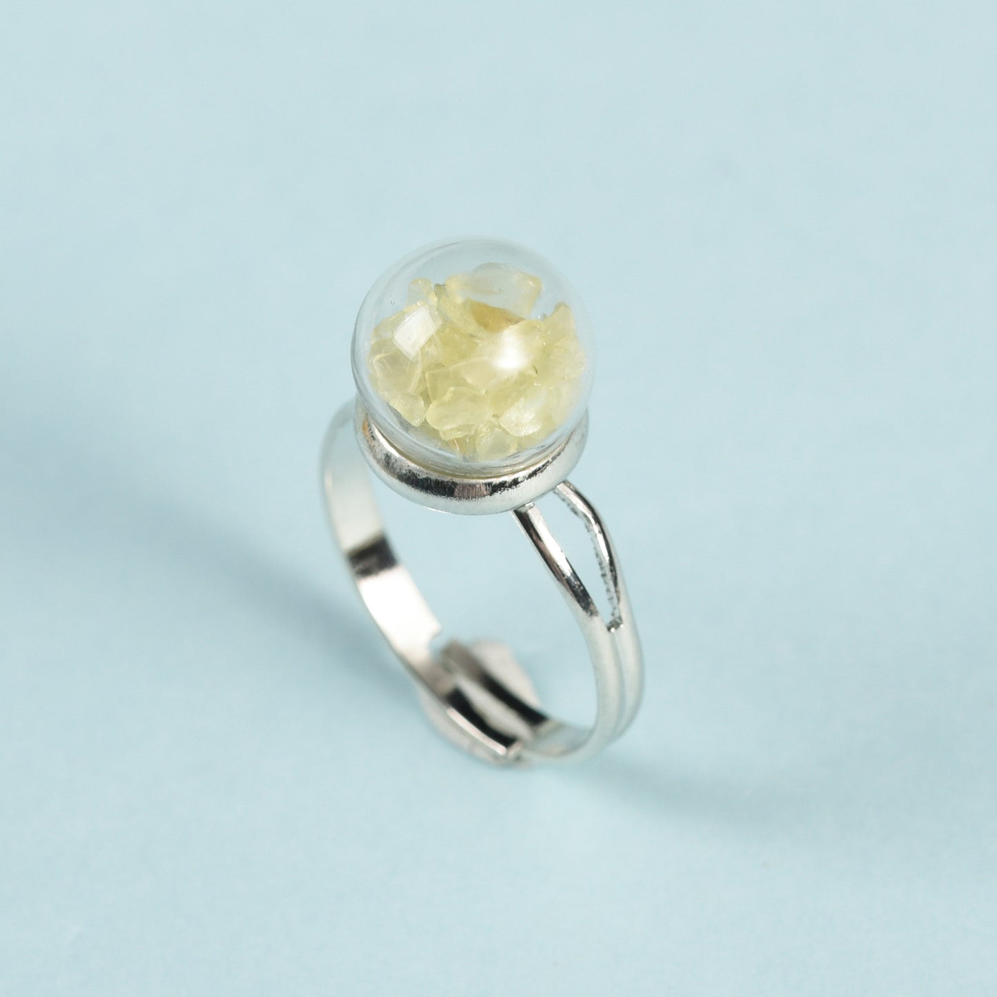 Chips in glass sphere ring