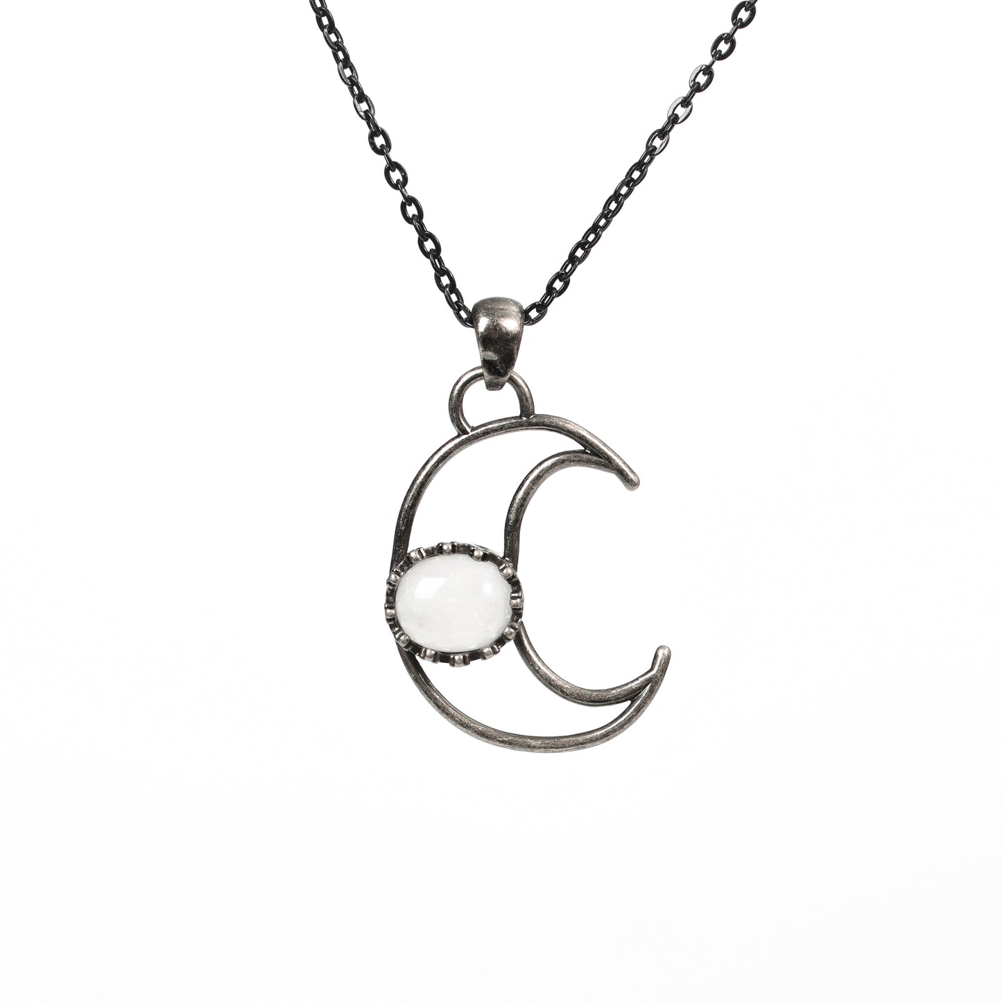 Metal moon with oval crystal pendant