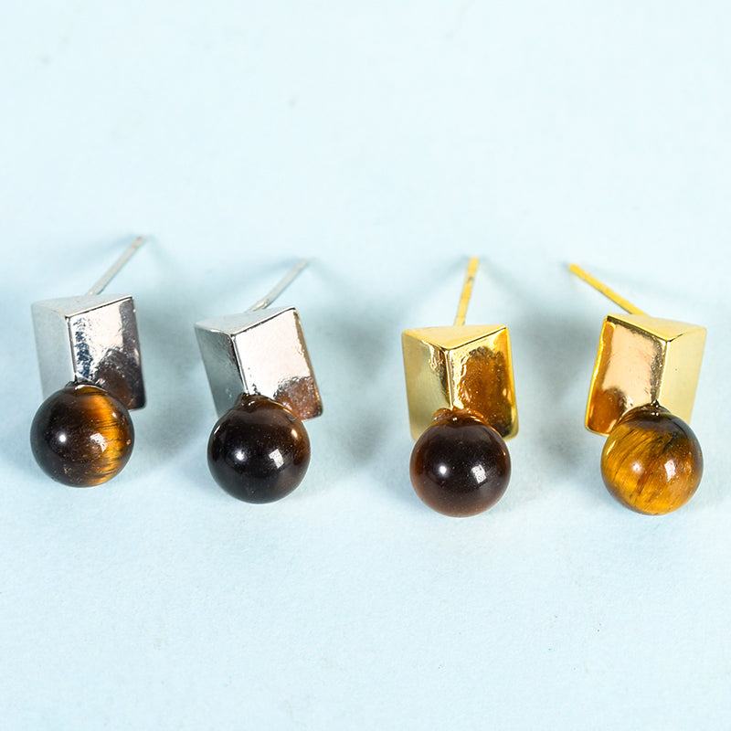 Beads on metal square earrings