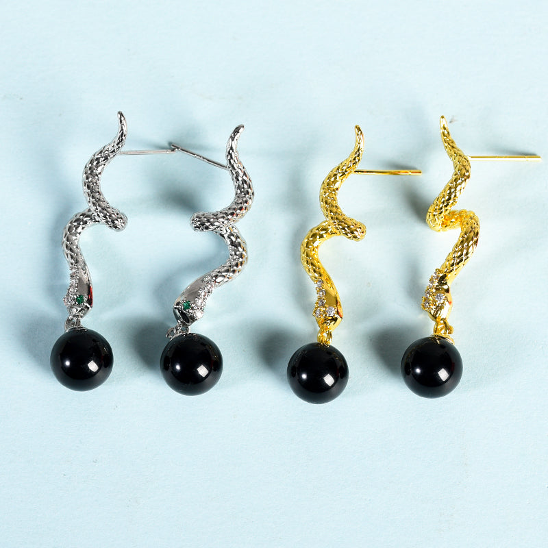 Metal snake with beads earrings