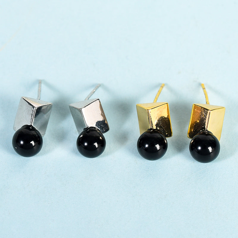 Beads on metal square earrings