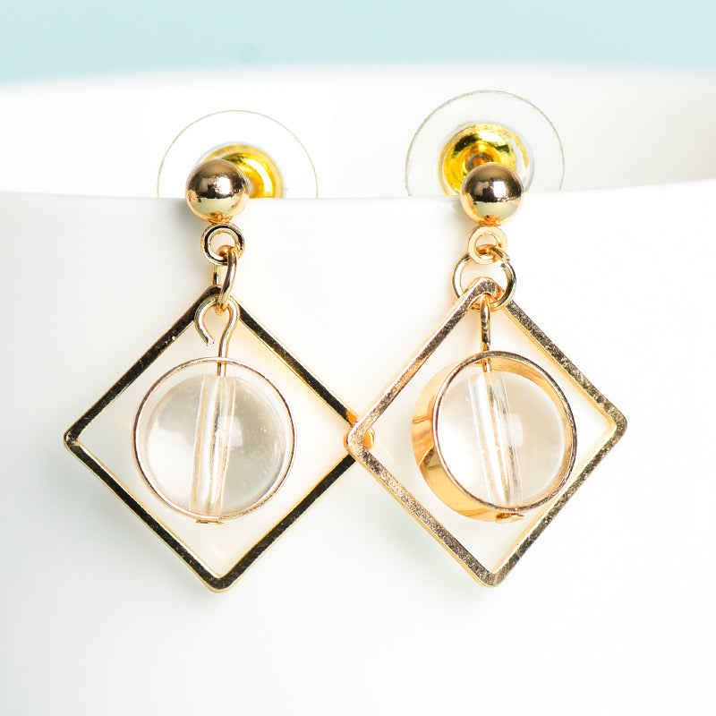 Beads in metal square earrings