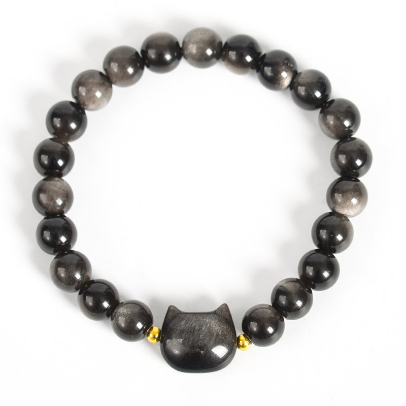 Sliver obsidian with carving bracelet