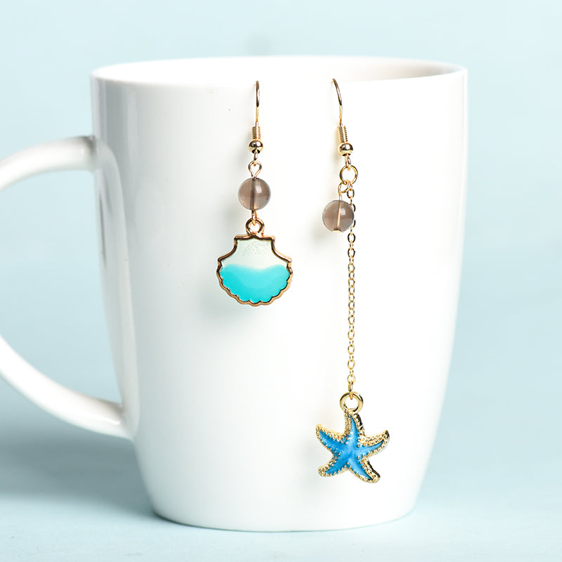 Blue shell and starfish earrings(6mm)