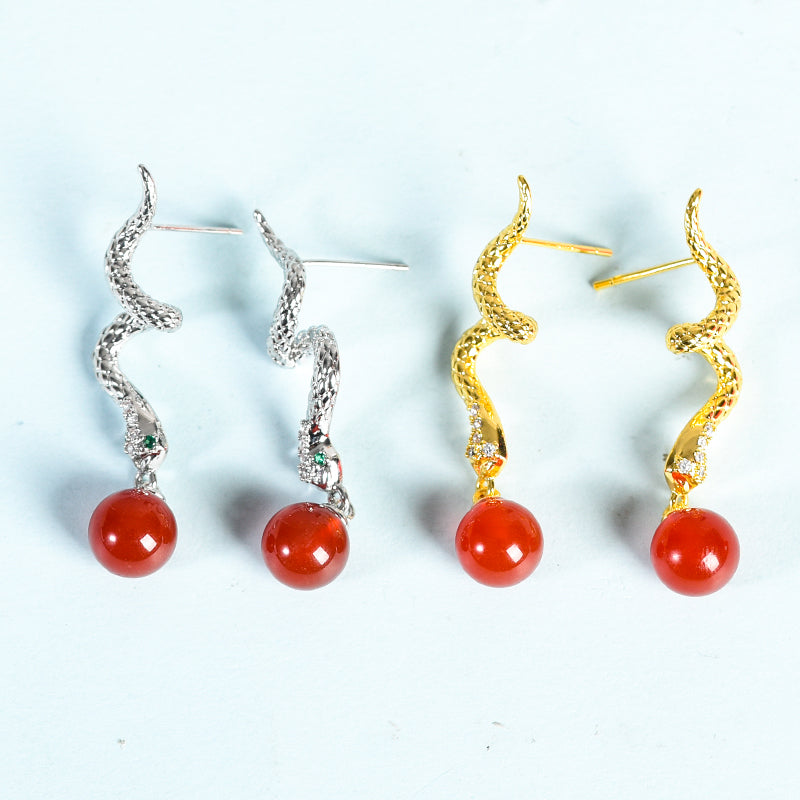 Metal snake with beads earrings