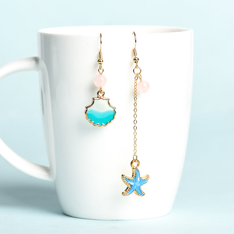 Blue shell and starfish earrings(6mm)