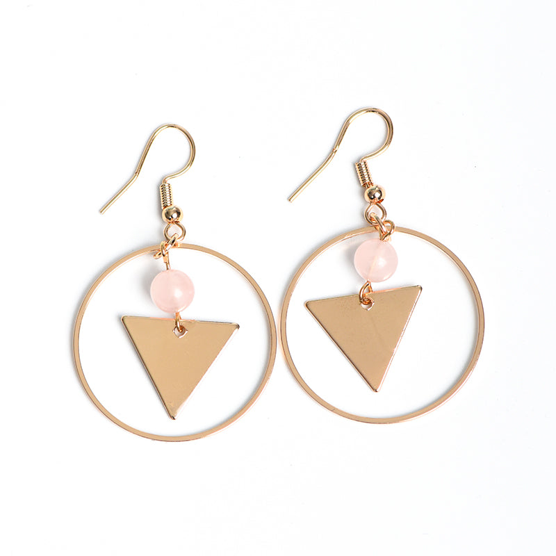 Metal circle triangle with beads earrings