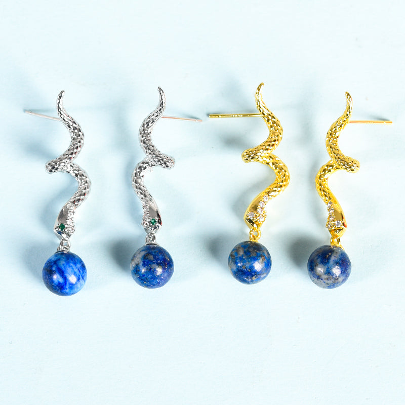 Metal snake with beads earrings