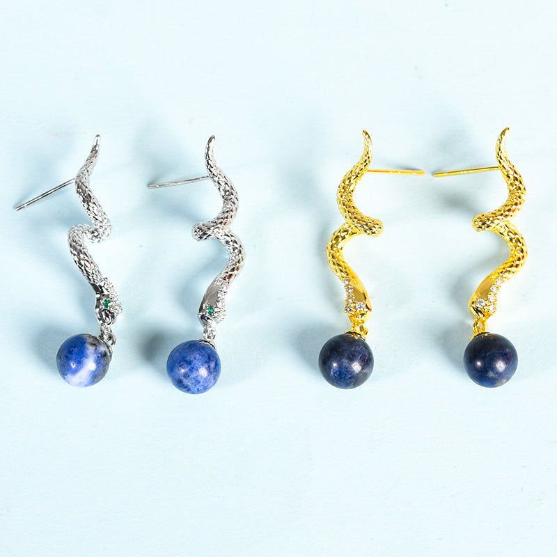 Metal snake with beads earrings