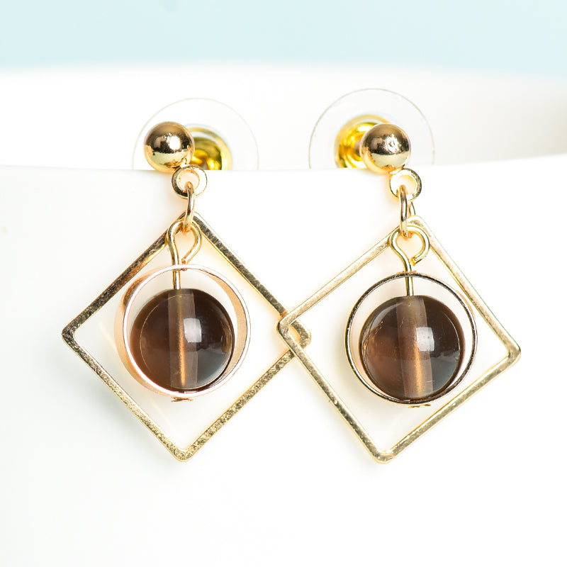 Beads in metal square earrings