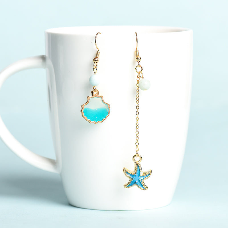 Blue shell and starfish earrings(6mm)