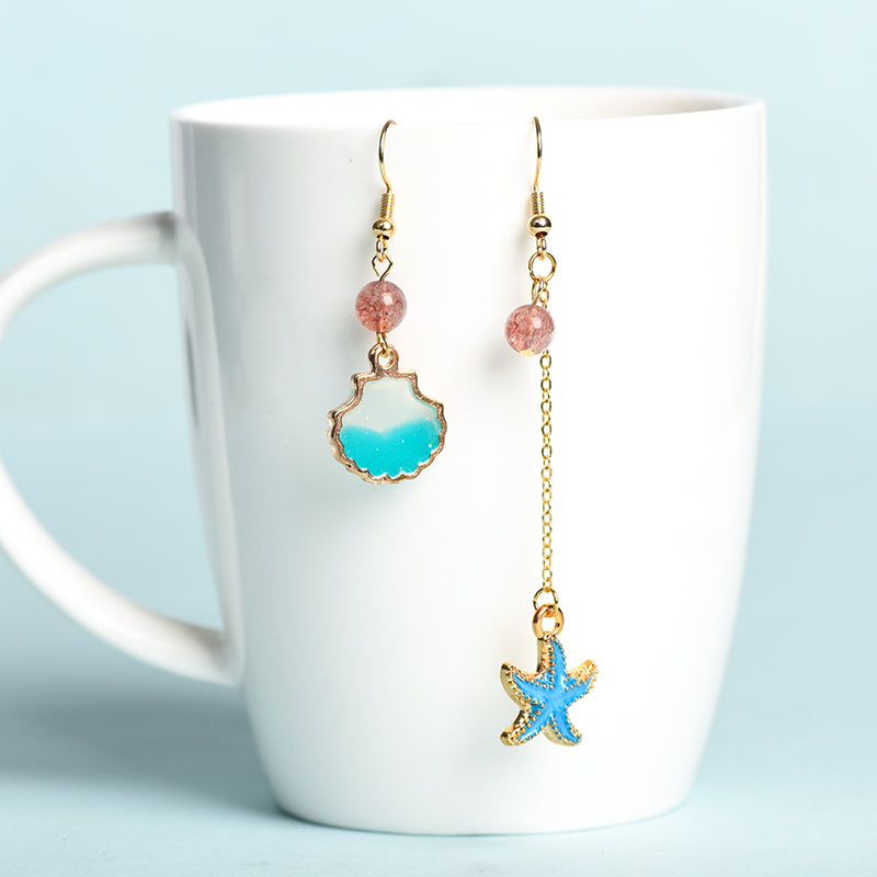 Blue shell and starfish earrings(6mm)