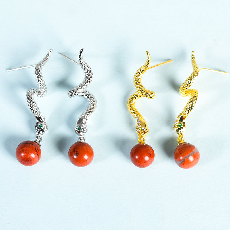 Metal snake with beads earrings