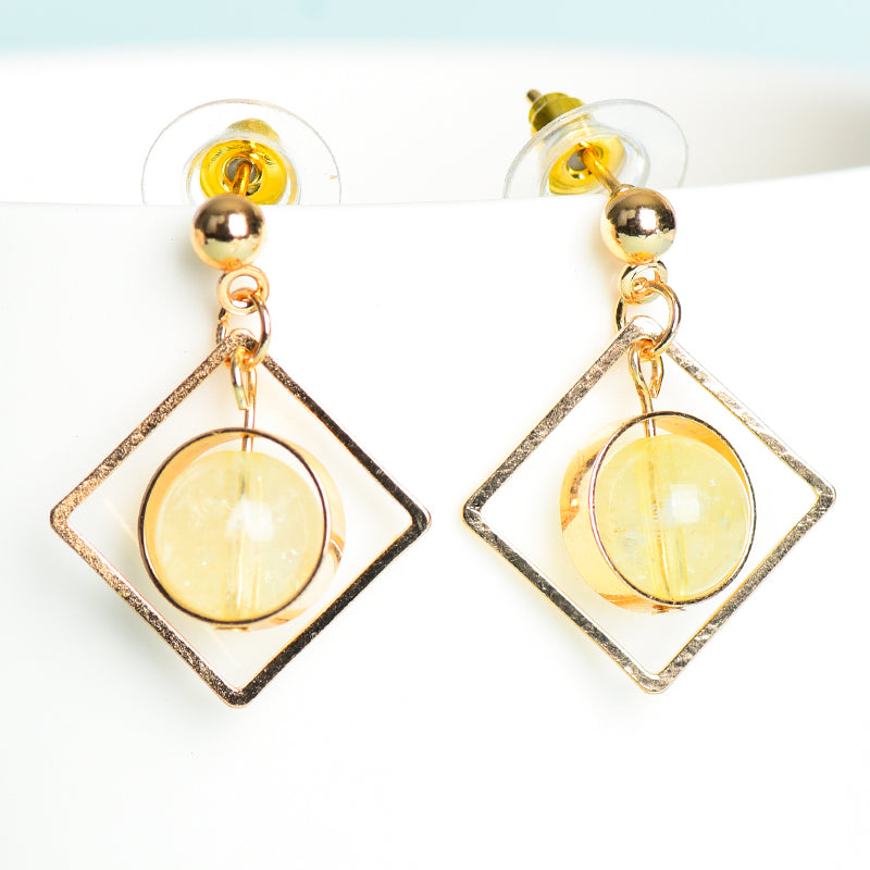 Beads in metal square earrings