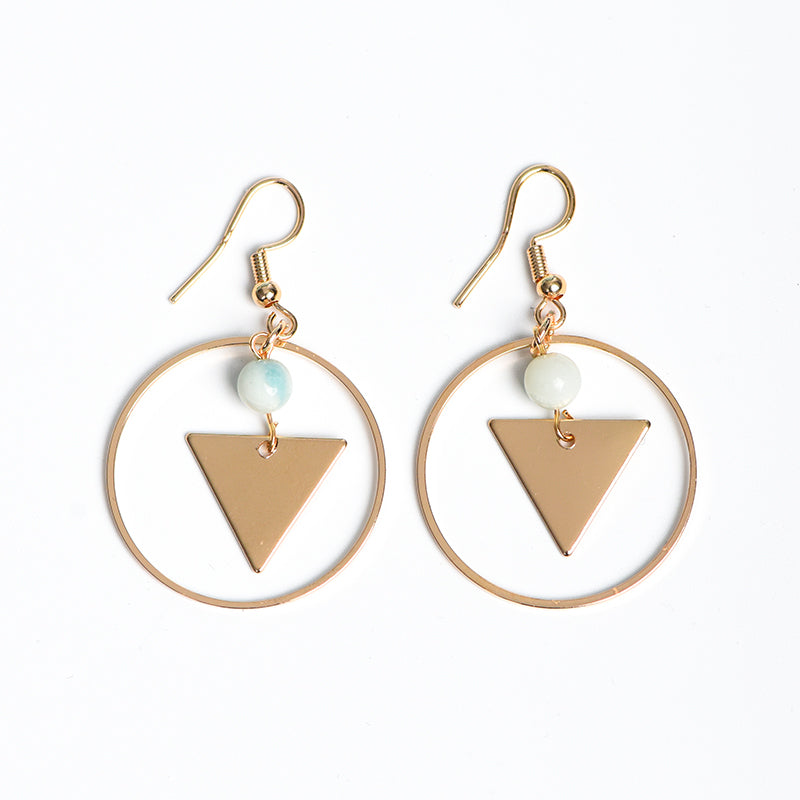 Metal circle triangle with beads earrings