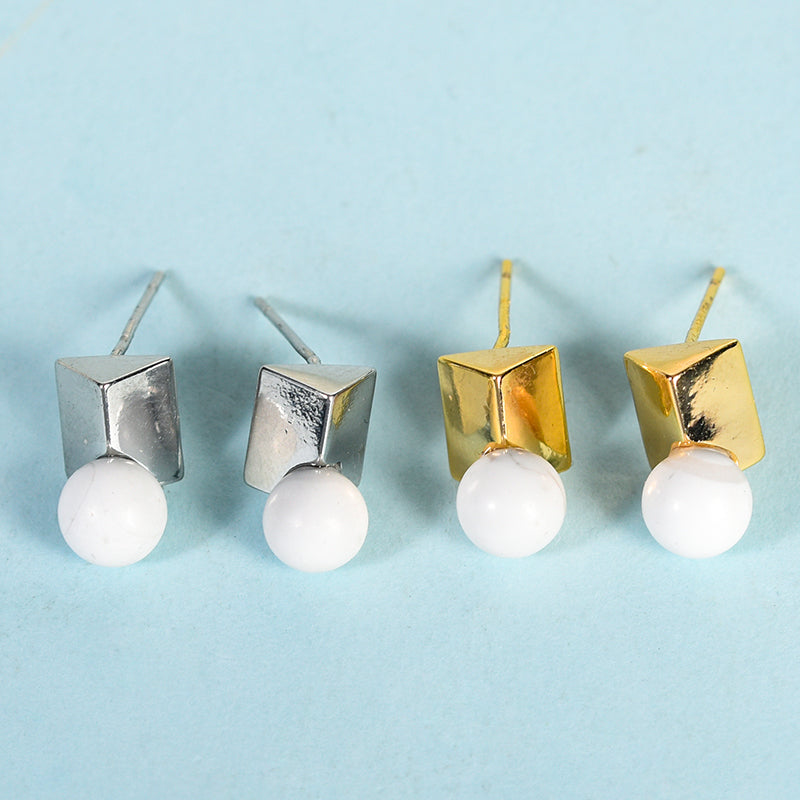 Beads on metal square earrings