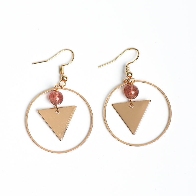 Metal circle triangle with beads earrings