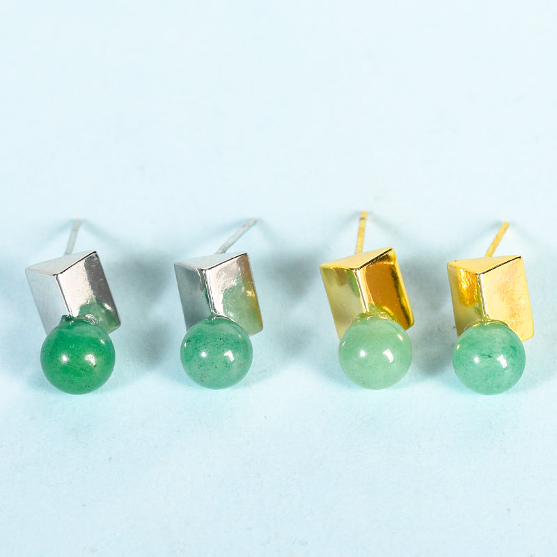 Beads on metal square earrings