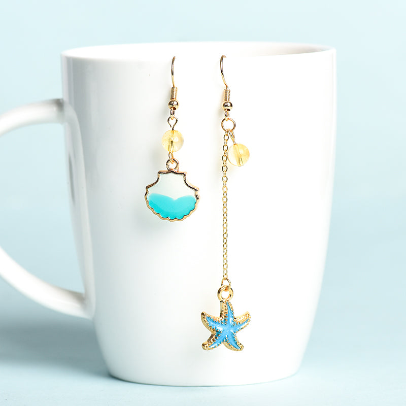 Blue shell and starfish earrings(6mm)