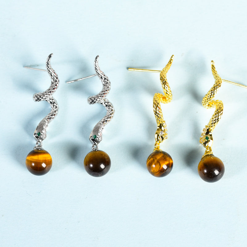 Metal snake with beads earrings