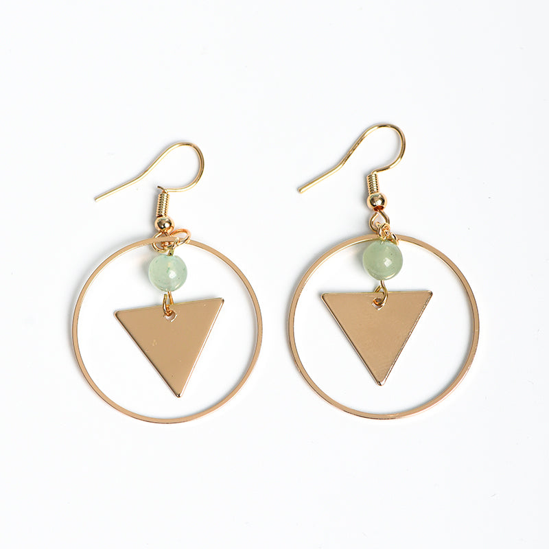 Metal circle triangle with beads earrings