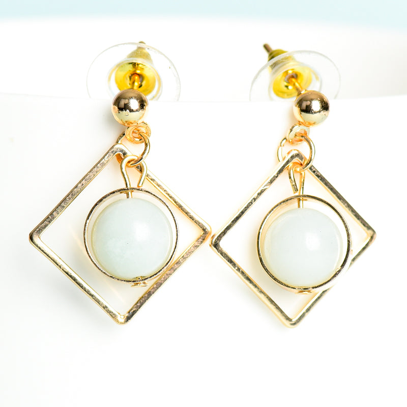 Beads in metal square earrings