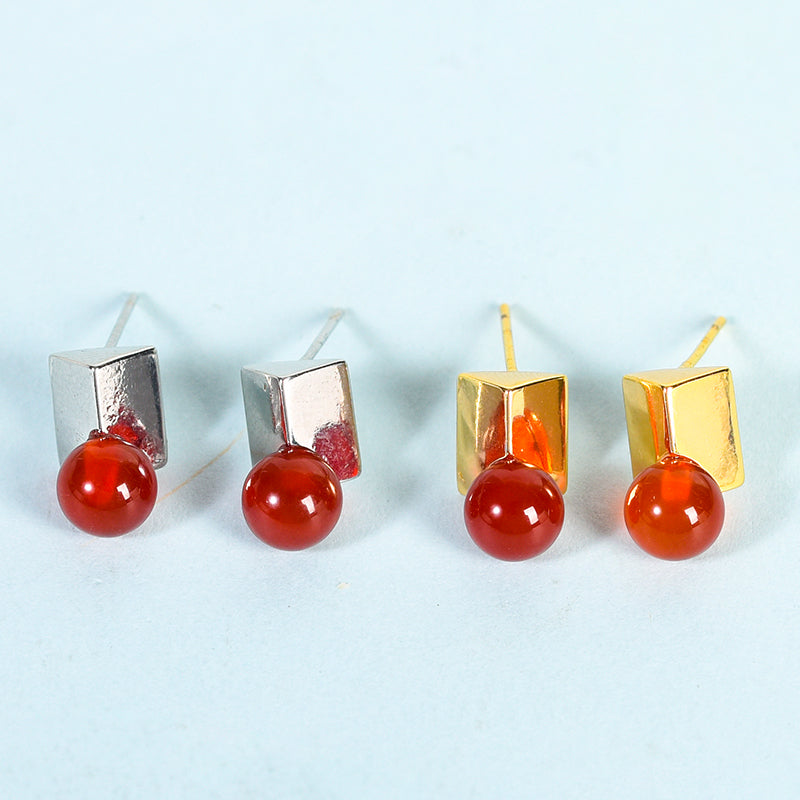 Beads on metal square earrings