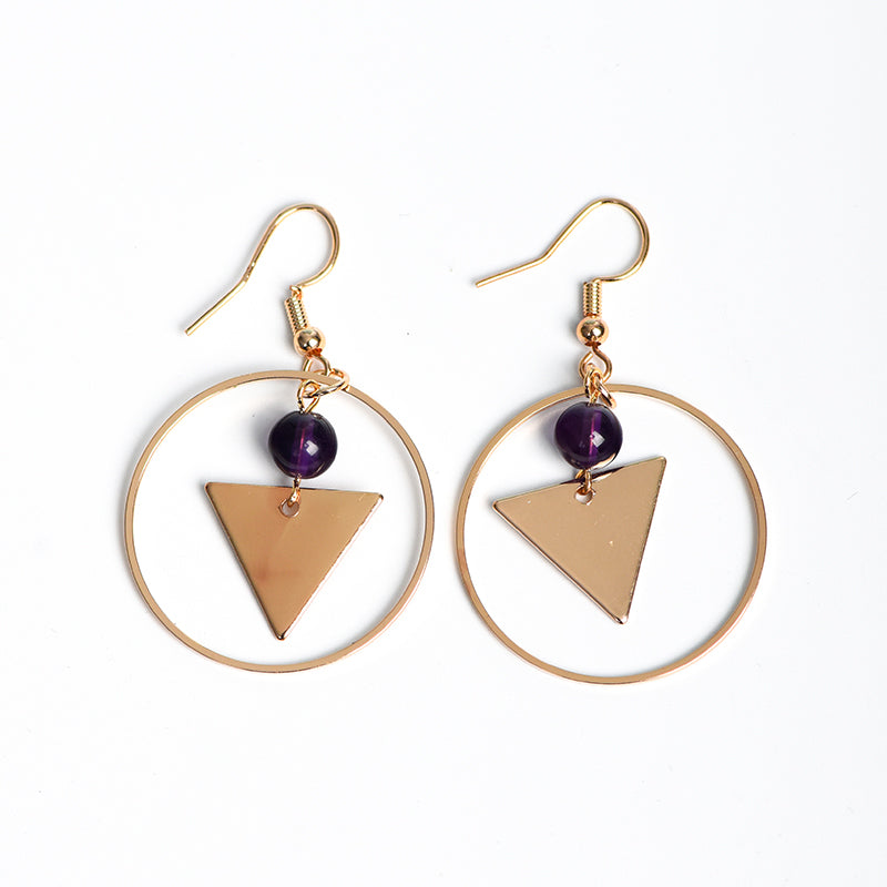 Metal circle triangle with beads earrings