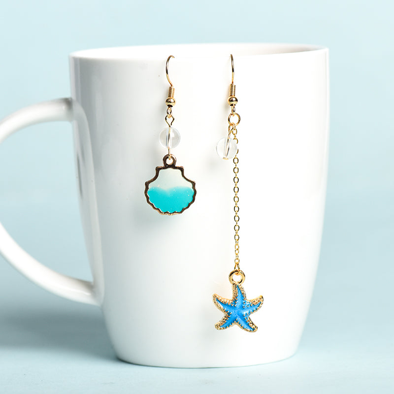 Blue shell and starfish earrings(6mm)