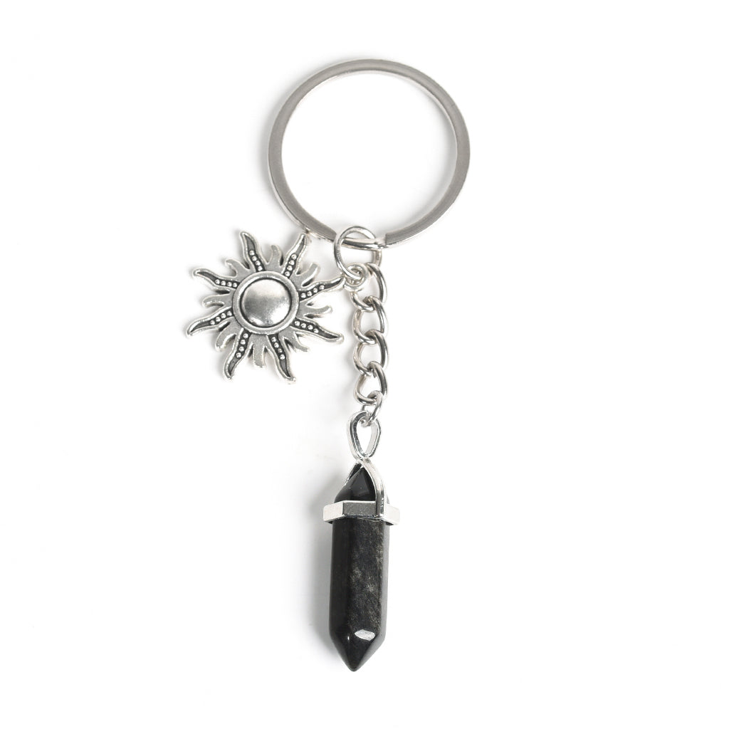 Double points with metal sun keychain