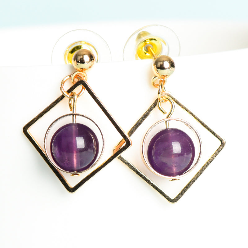 Beads in metal square earrings