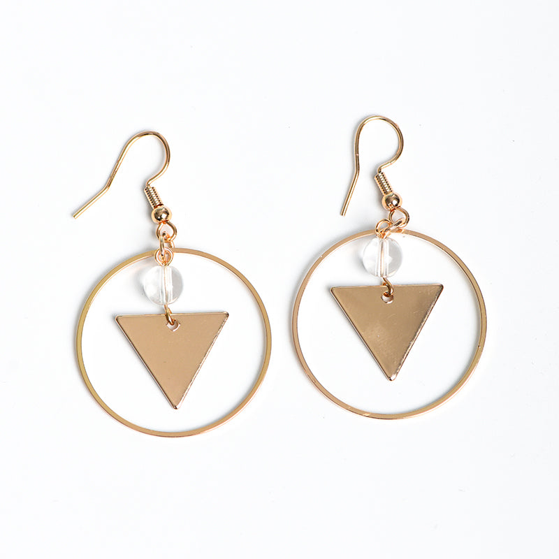 Metal circle triangle with beads earrings