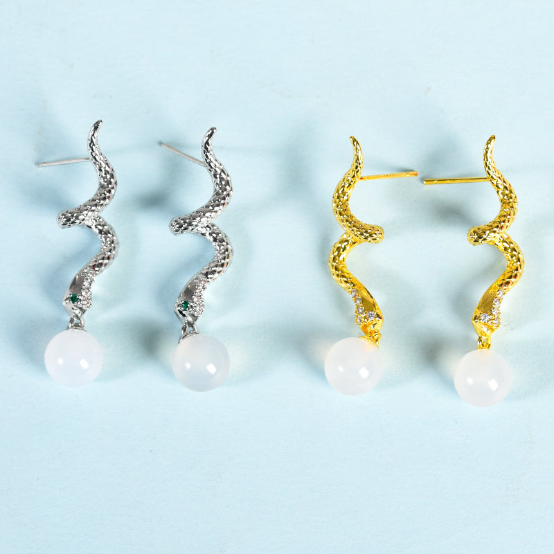 Metal snake with beads earrings