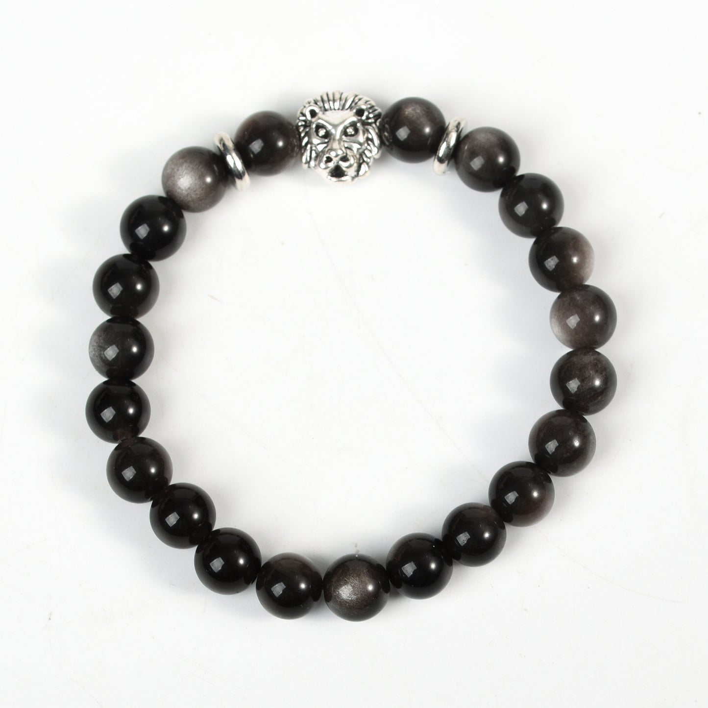 Metal charm with sliver obsidian bracelet