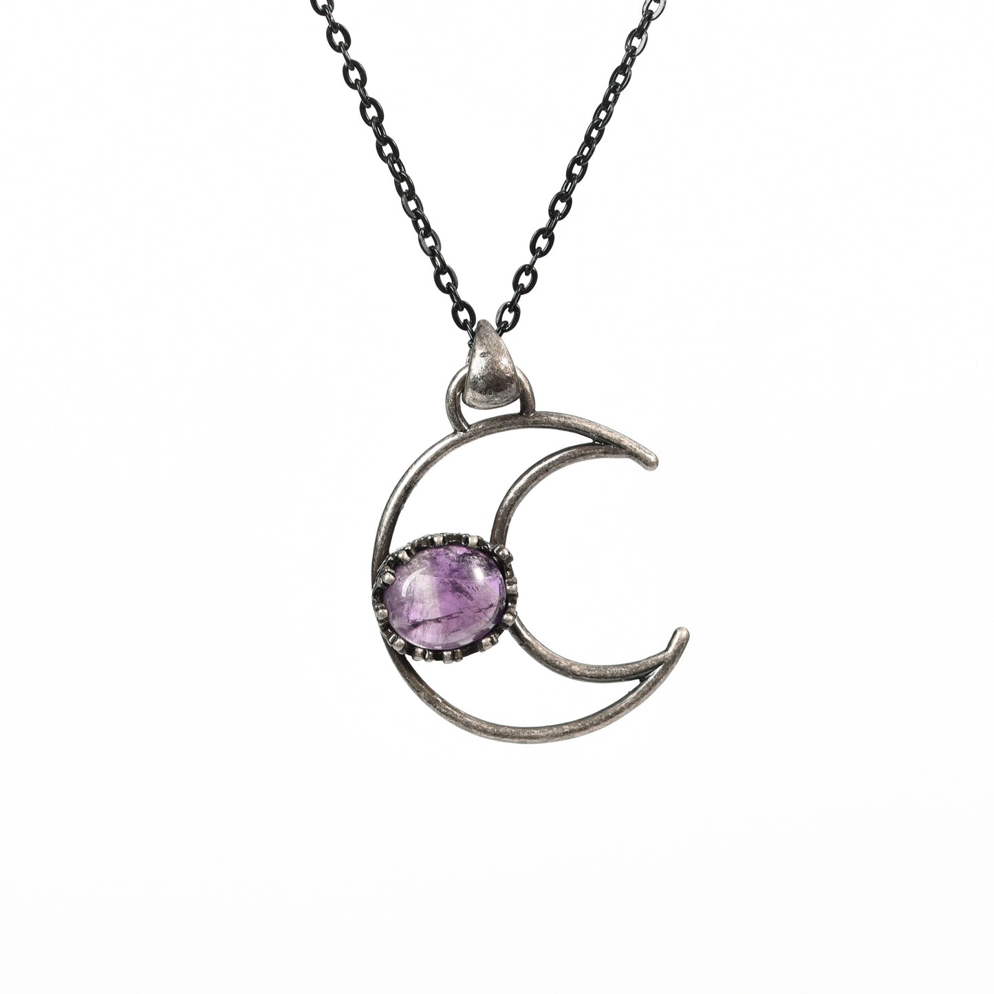 Metal moon with oval crystal pendant