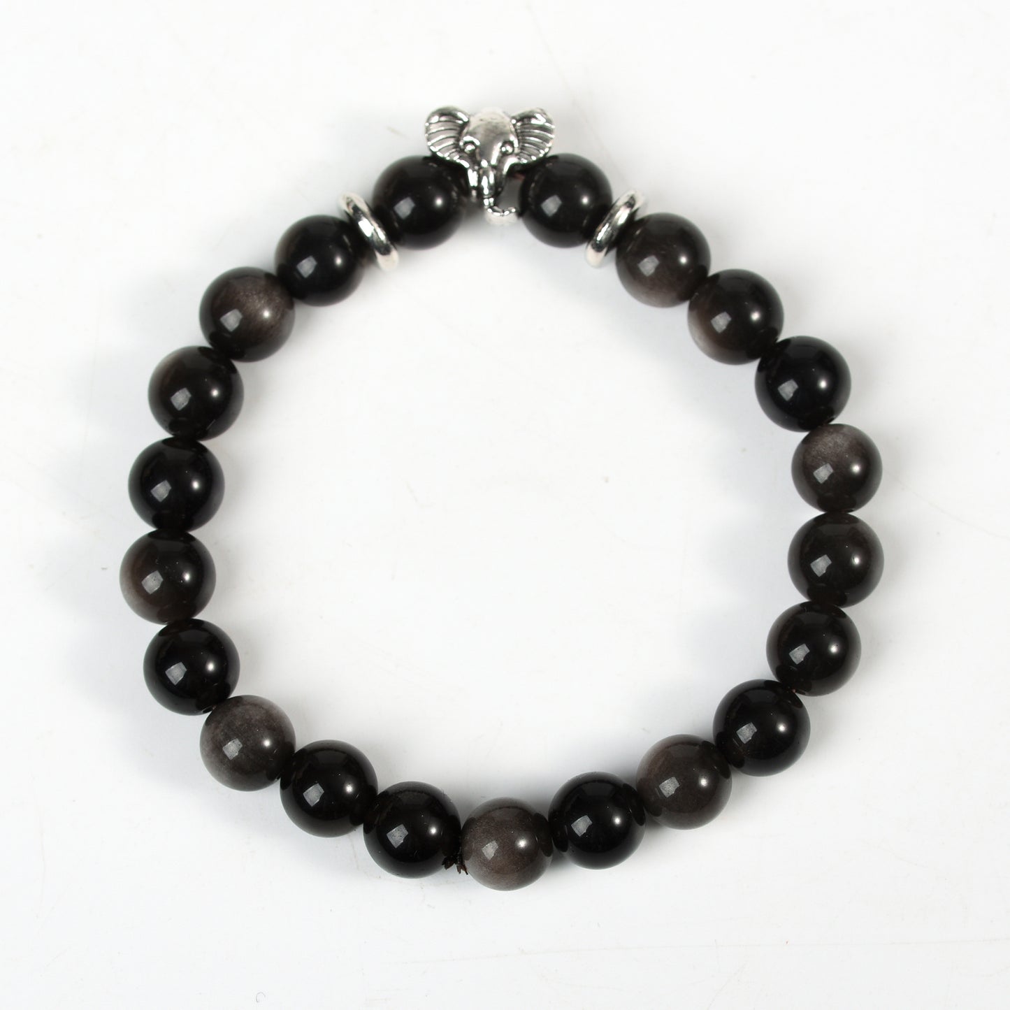 Metal charm with sliver obsidian bracelet