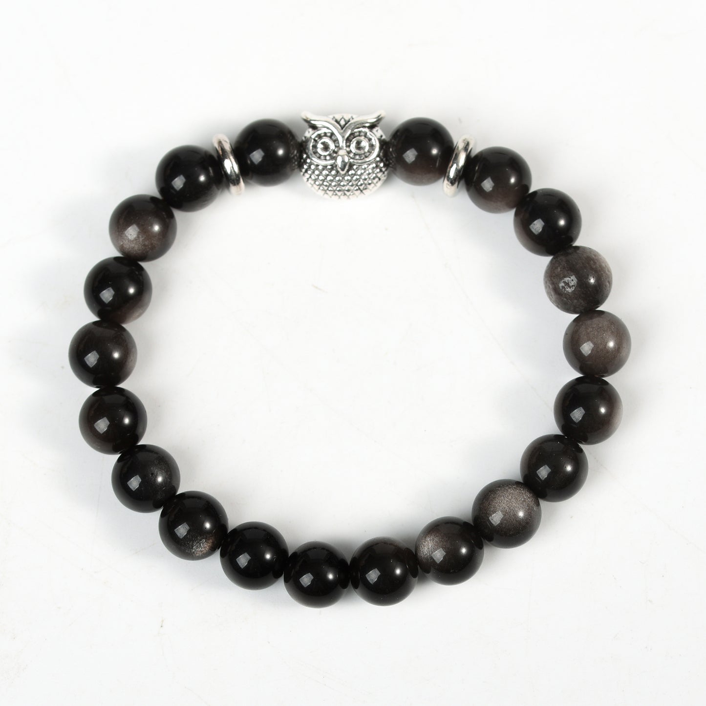 Metal charm with sliver obsidian bracelet