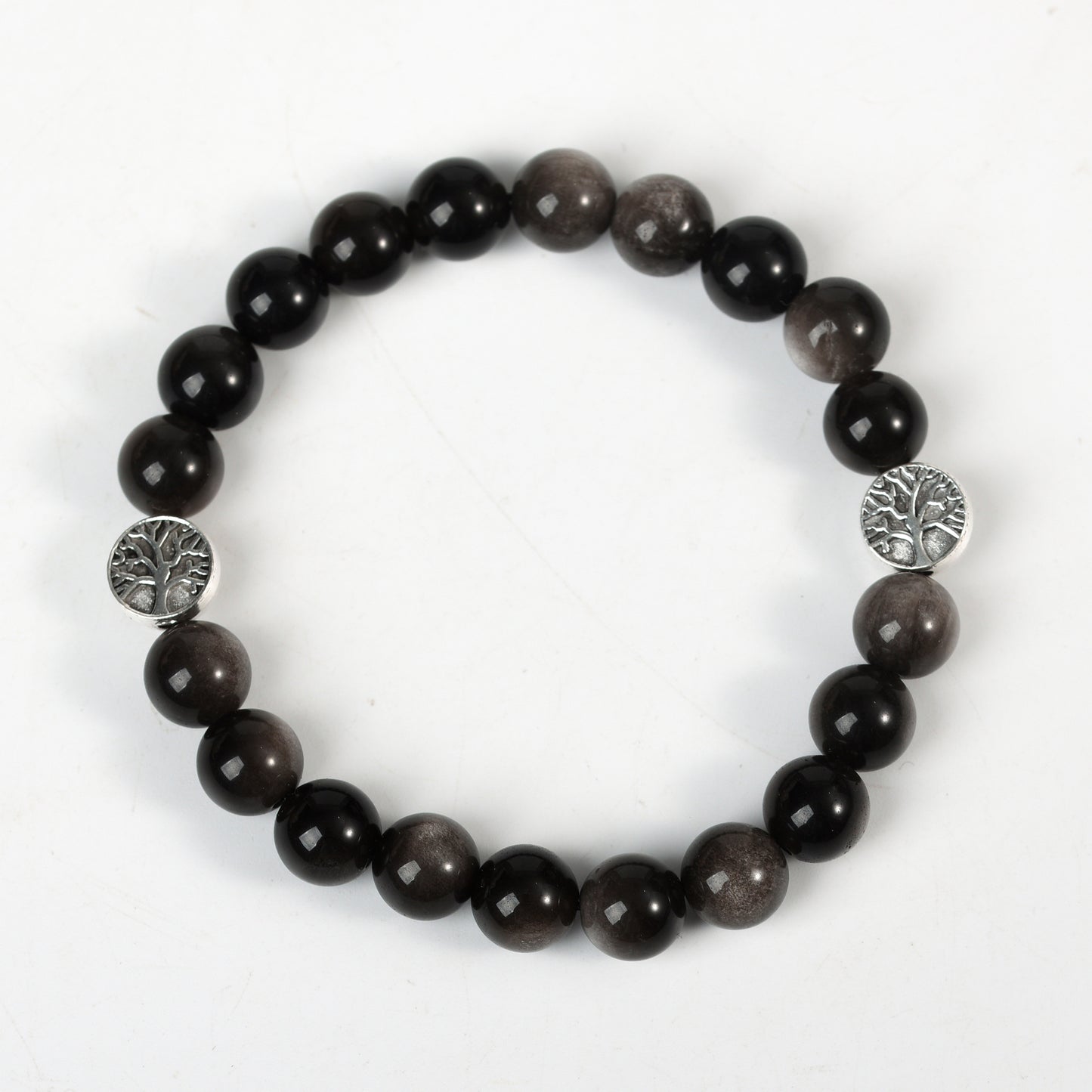 Metal charm with sliver obsidian bracelet