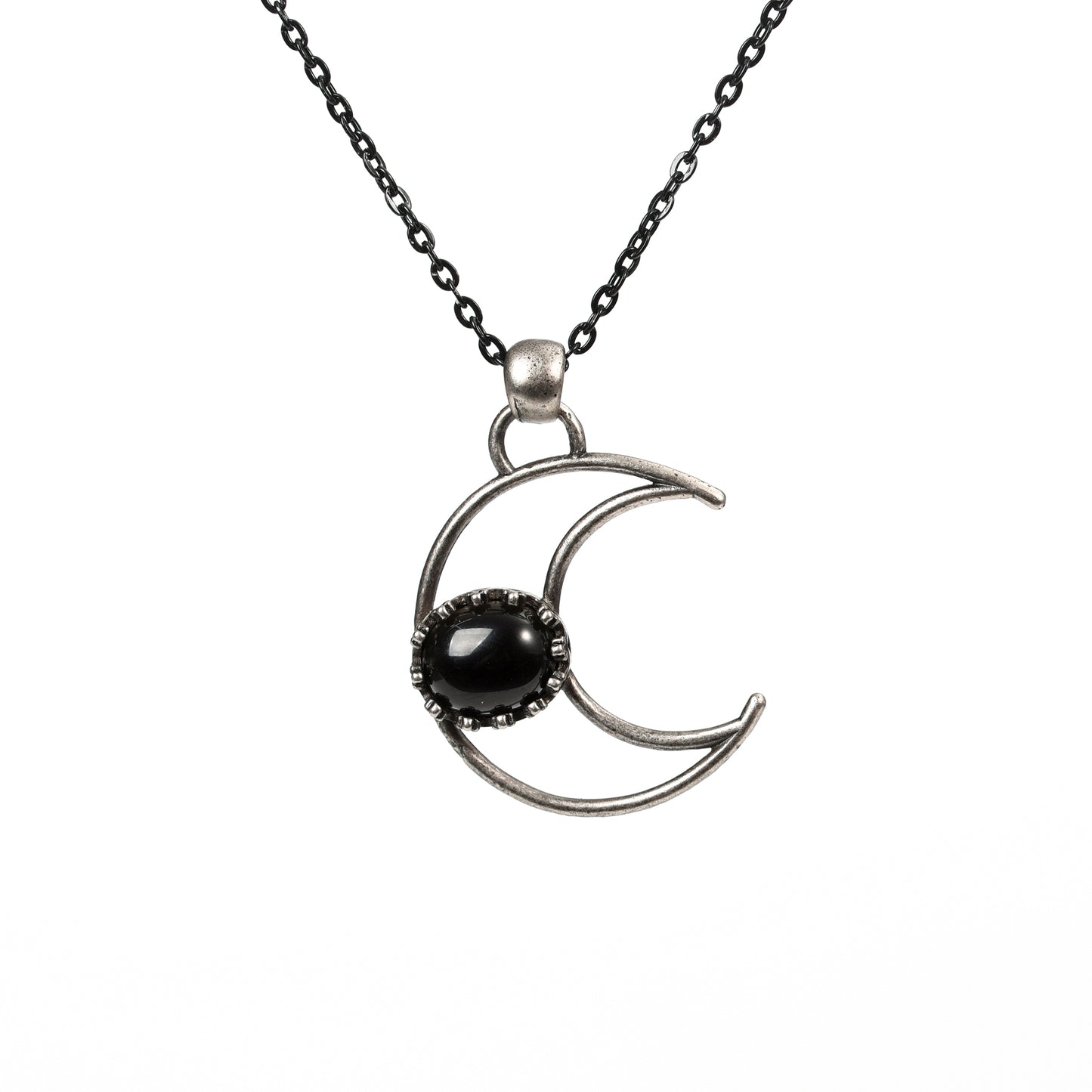 Metal moon with oval crystal pendant