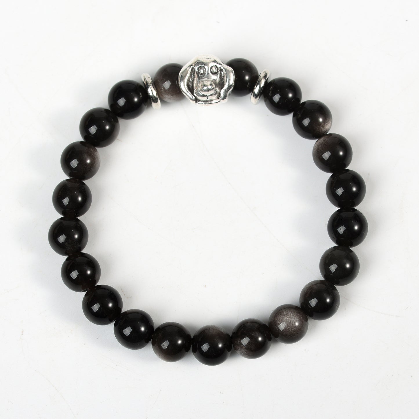 Metal charm with sliver obsidian bracelet