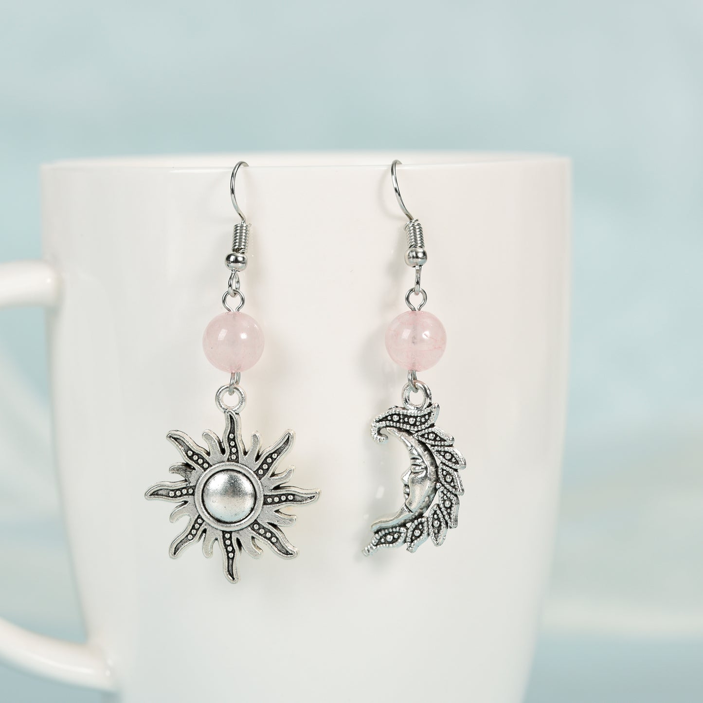 Metal sun and moon with beads earrings